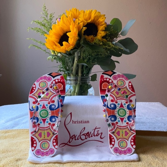 💚❤️ CHRISTIAN LOUBOUTIN LOUBI FLIP SPIKES DONNA - Picture 2 of 16